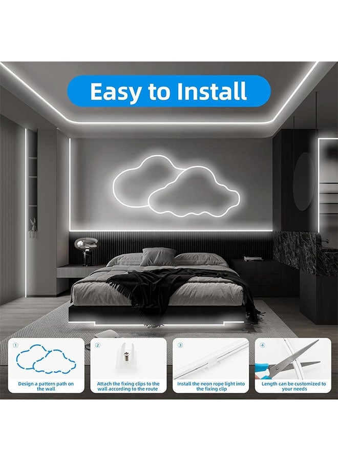 كوميسوباو أضواء شريط LED مرنة، ألوان بيضاء، أوضاع متعددة أضواء شريط LED قابلة للتعتيم، أضواء حبل LED مقاومة للماء، أضواء شريط نيون مقاومة للماء من السيليكون المرن لغرفة النوم، غرفة المعيشة، المطبخ، داخلي، خارجي (أبيض) - Image 5